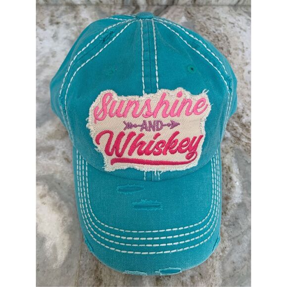 Turquoise Baseball Cap Sunshine and Whiskey monogrammed #hat #distressed - Picture 1 of 4